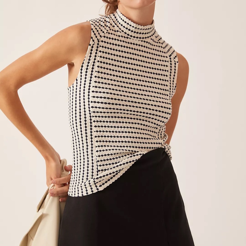 Anthropologie Maeve Textured Stripe Mock Neck Tee - Picture 3 of 8